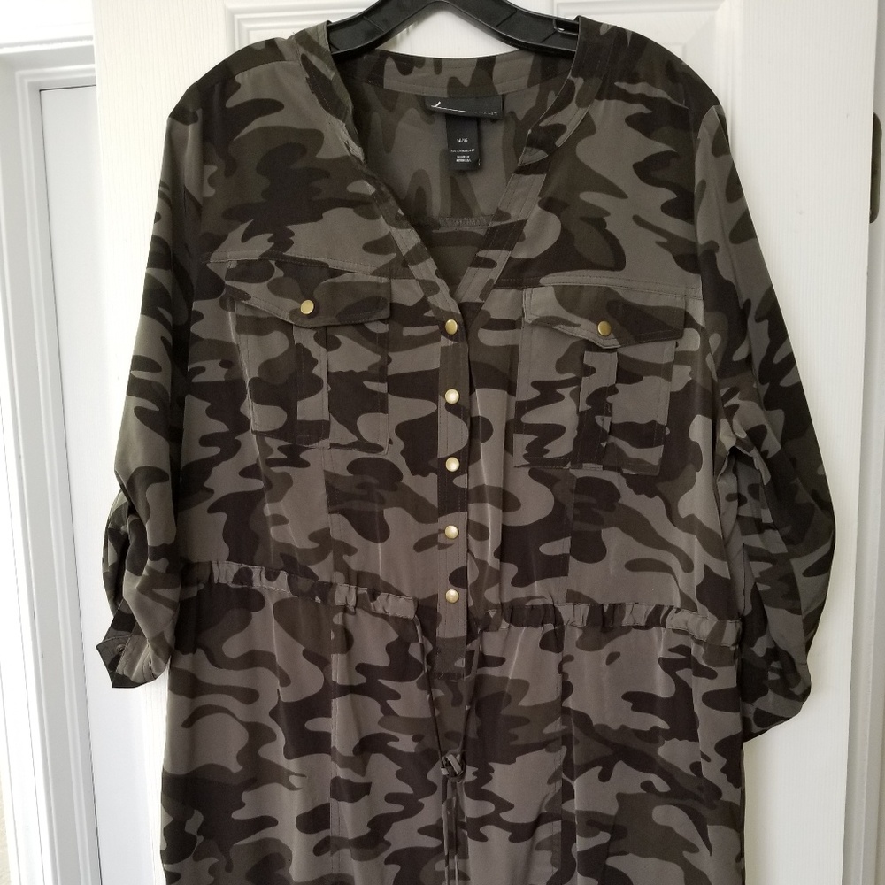Camo dress/tunic with drawstring waist